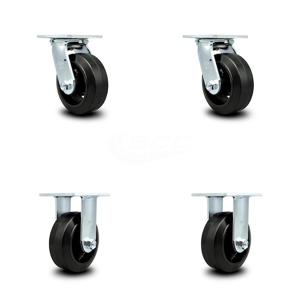 5 Inch Rubber on Steel Caster Set with Ball Bearings 2 Swivel 2 Rigid SCC
